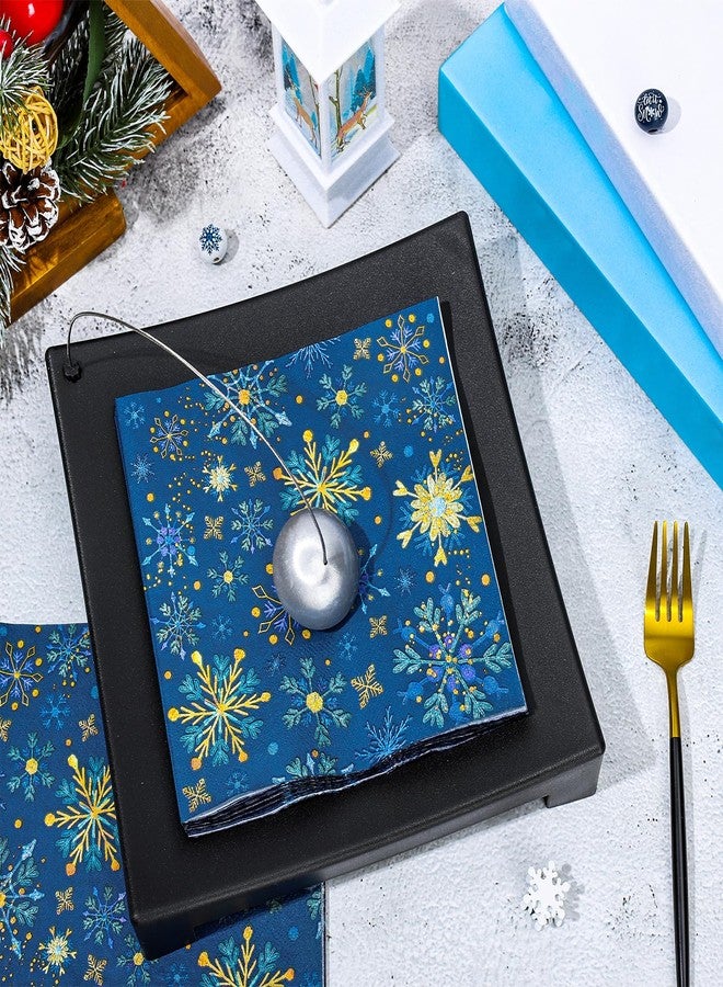 Whaline 80 Pack Winter Snowflake Paper Napkins Christmas Disposable Napkins Blue Gold Xmas Luncheon Dinner Napkins for Party Supplies Table Decor, 6.5 x 6.5 Inch - Image 3